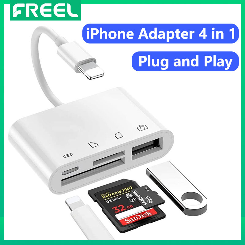Bộ chuyển đổi đầu đọc thẻ sd tf cho iphone/ipad, bộ chuyển đổi kết nối máy ảnh usb otg 4 trong 1 với đầu đọc thẻ sd tf và bộ chuyển đổi sạc, hỗ trợ ios 16 mới nhất