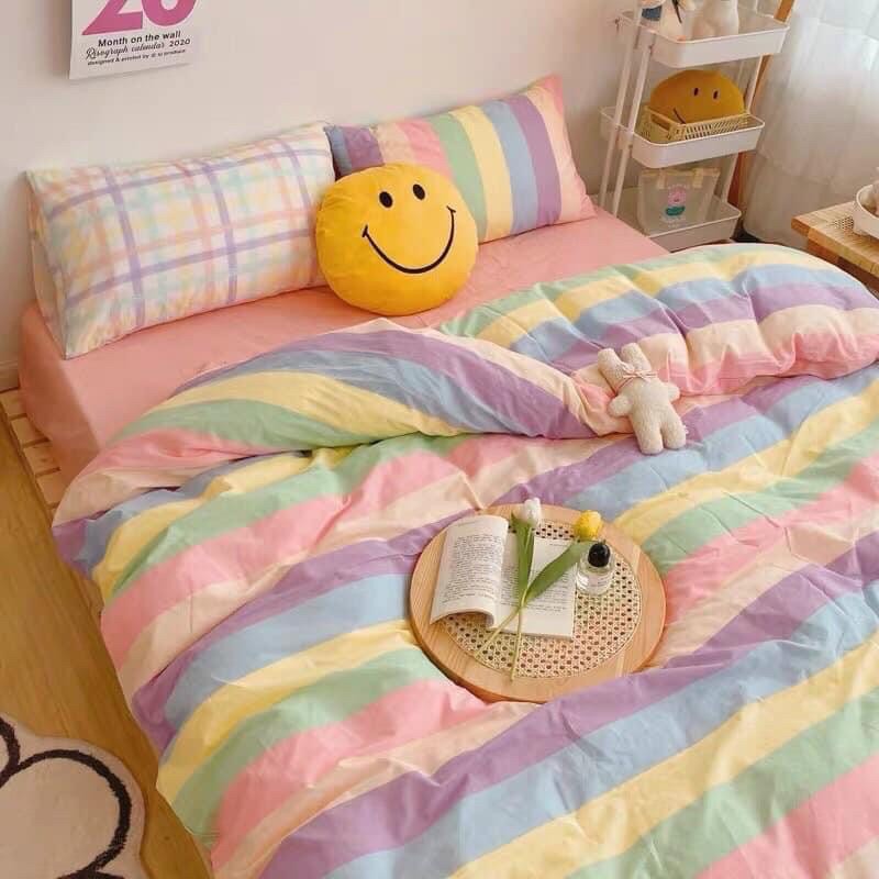 Bộ chăn ga poly nhập khẩu có ruột dày- mẫu bảy sắc cầu vồng