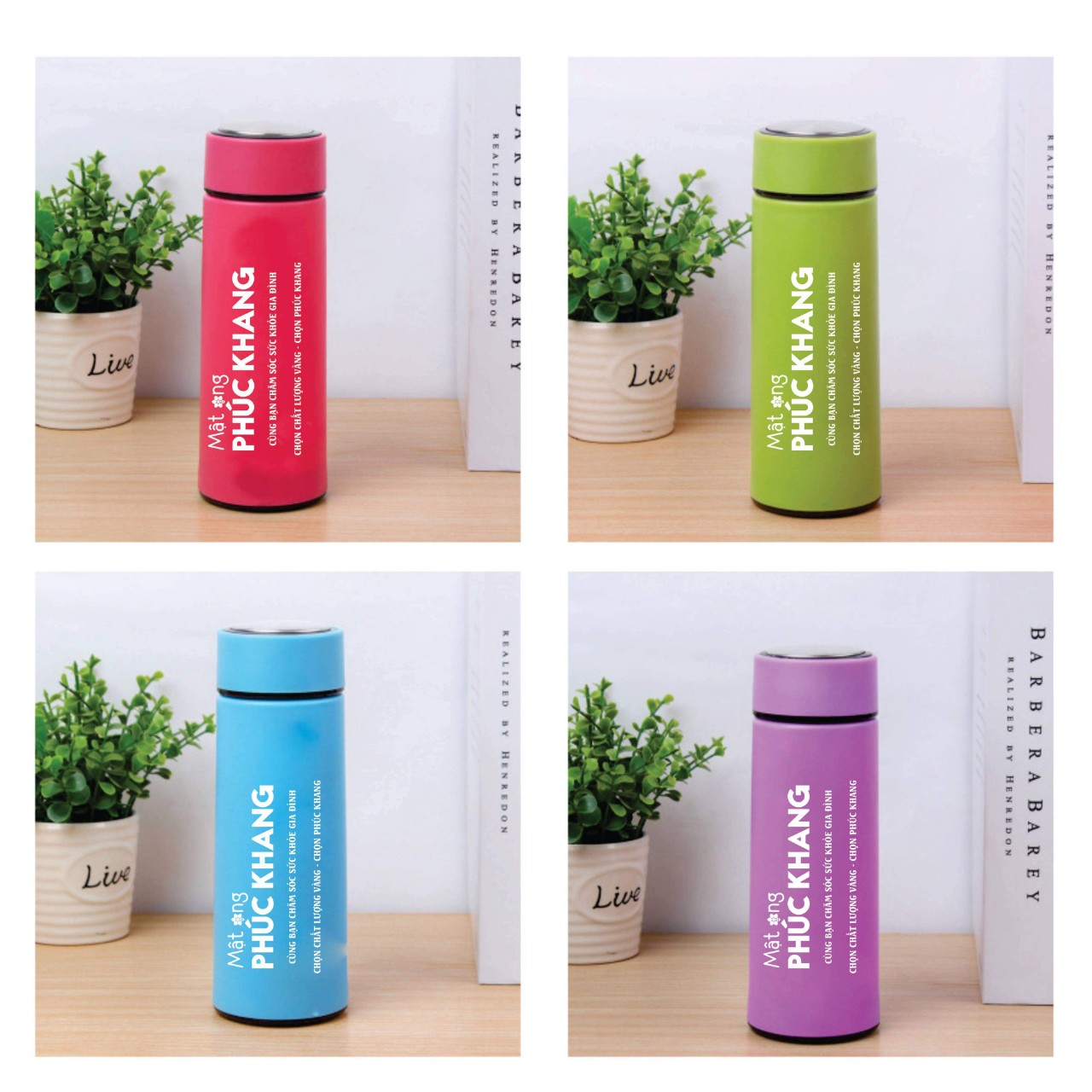 [QUÀ TẶNG KHÔNG BÁN ] Bình Giữ Nhiệt Phúc Khang 500ml - In Hình Xương Rồng 450ml-Lõi Thủy Tinh Bọc  Nhựa Lúa Mạch Có Dây Sách Tiện Dụng -đựng trà, cà phê văn phòng