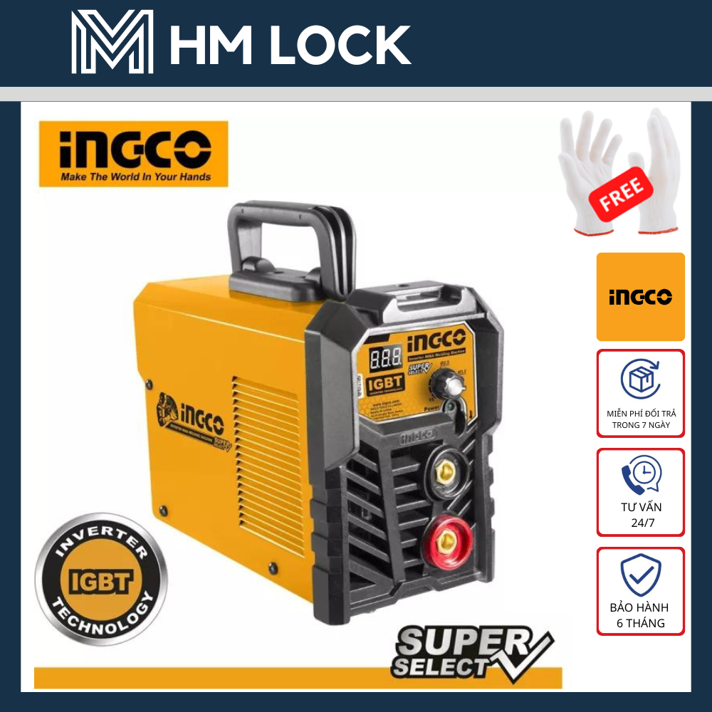 130a máy hàn điện tử ingco 220v - tặng 1 kềm hàn, 1 kềm max, 1 bàn chải sắt, 1 mặt nạ - hàng chính hãng - ing-mma1302 - hm lock