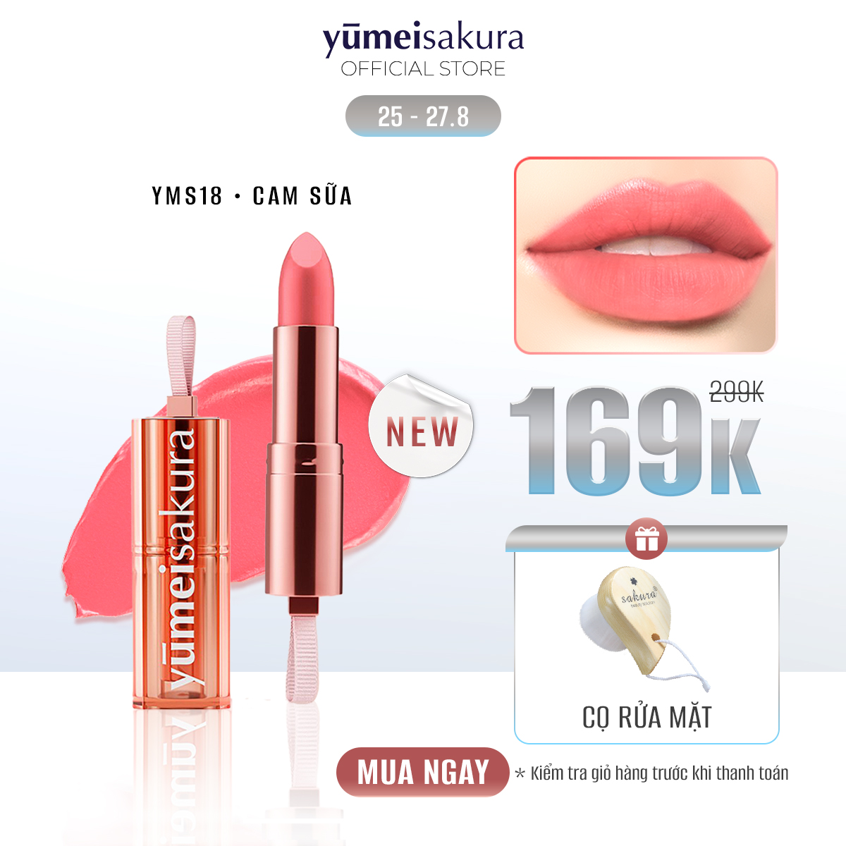 Son thỏi màu cam sữa lì mịn siêu dưỡng yumeisakura chotto matte milky orange lipstick yms18 3.5g
