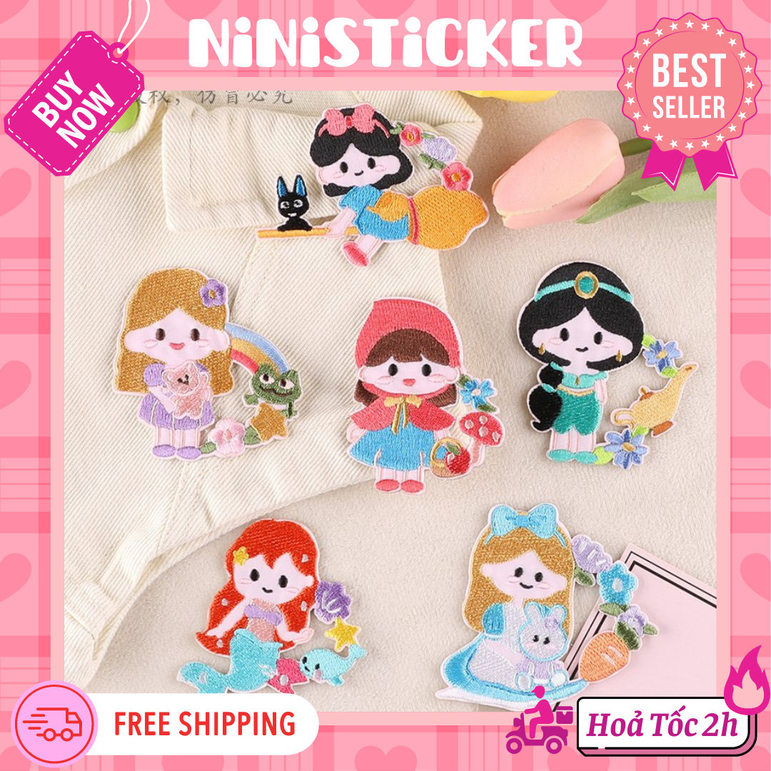  Iron Patch Miếng Ủi Thêu Quần Áo Sticker Vá Đồ Rách Công Chúa Disney Bạch Tuyết Lọ Lem Nàng Tiên Cá Elsa Ninisticker 