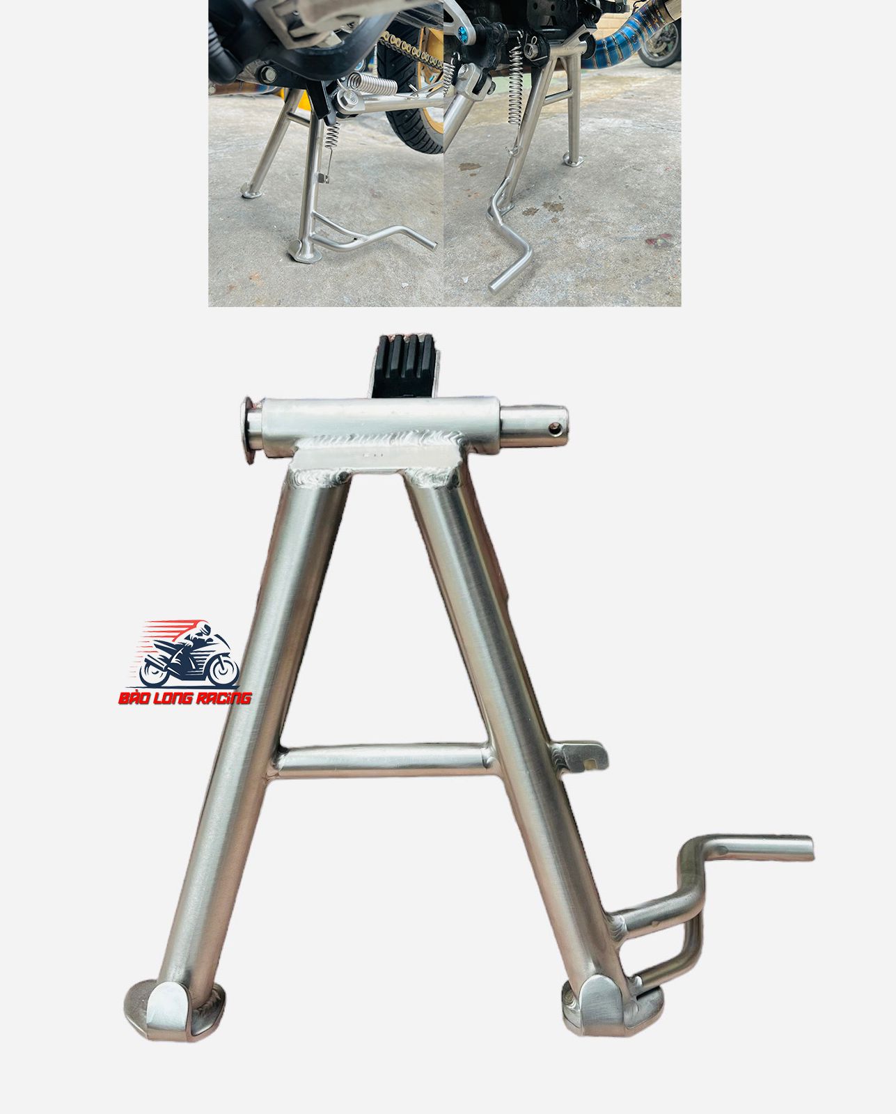 Chân chống ĐỨNG INOX304 dầy 3li Hàng Cao Cấp hàn Vảy Siêu Đẹp gắn Wave Dream Winner Sonic RSX Fu led Vario AB SH.....