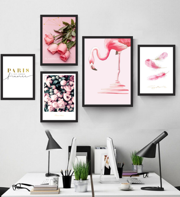 Bộ 5 Khung Ảnh Treo Tường - Hồng Hạc - Mặt Kính 2mm