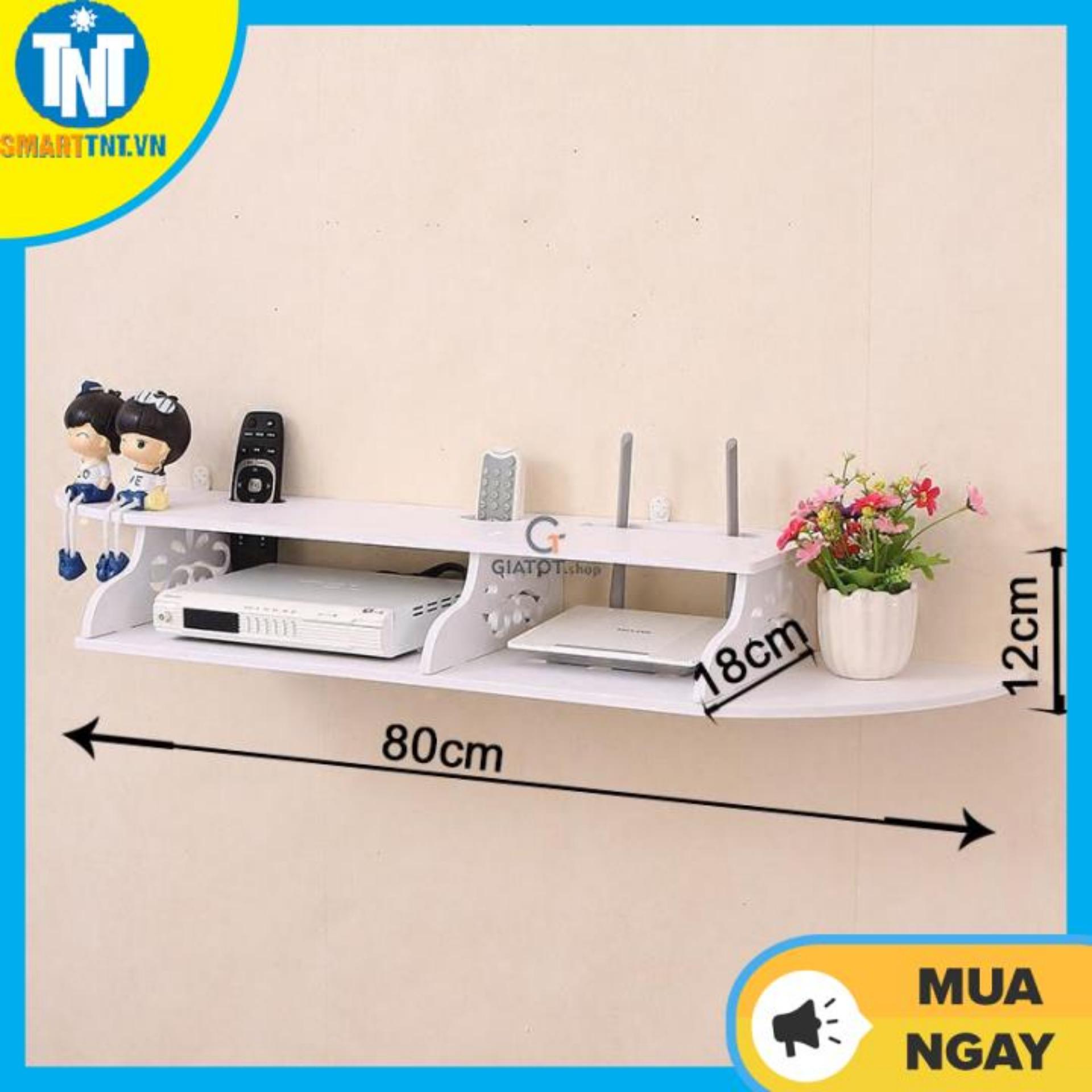 (Dài 80cm) Kệ wifi treo tường - Kệ đầu thu treo tường - Kệ đa năng gỗ composite - Kệ gỗ PVC cỡ nhỏ KDT-SMALL-01