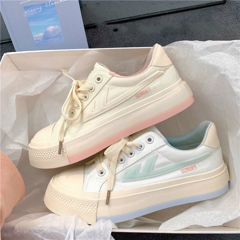 giày nữ sneaker vải dù mềm đế màu mới 2022 hồng