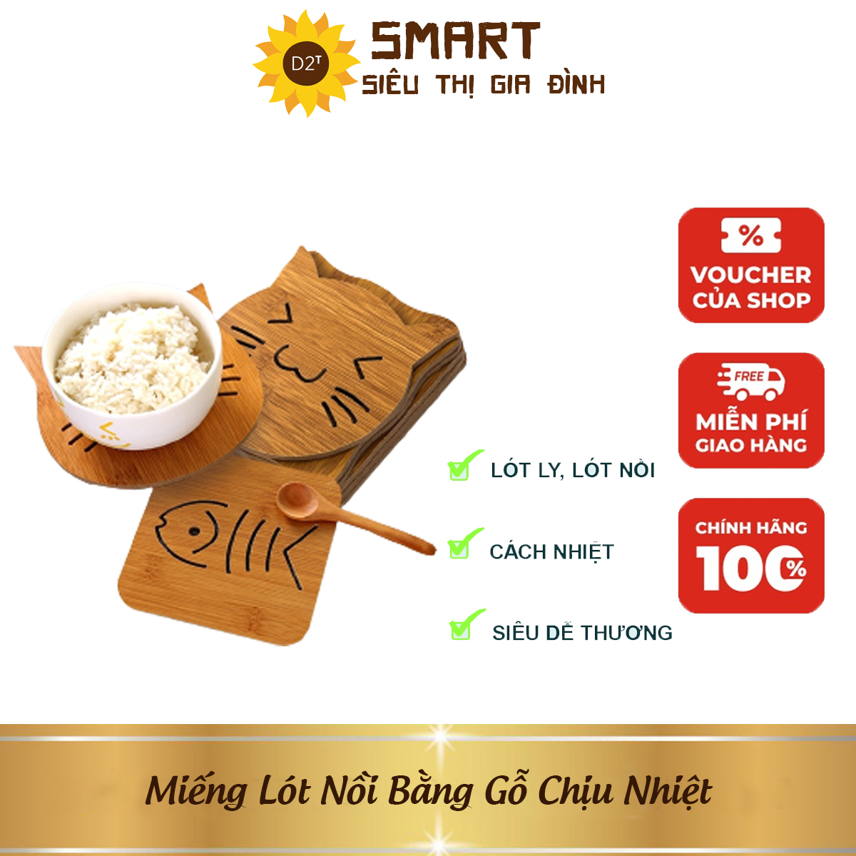 Miếng lót ly, miếng lót nồi bằng gỗ chịu nhiệt