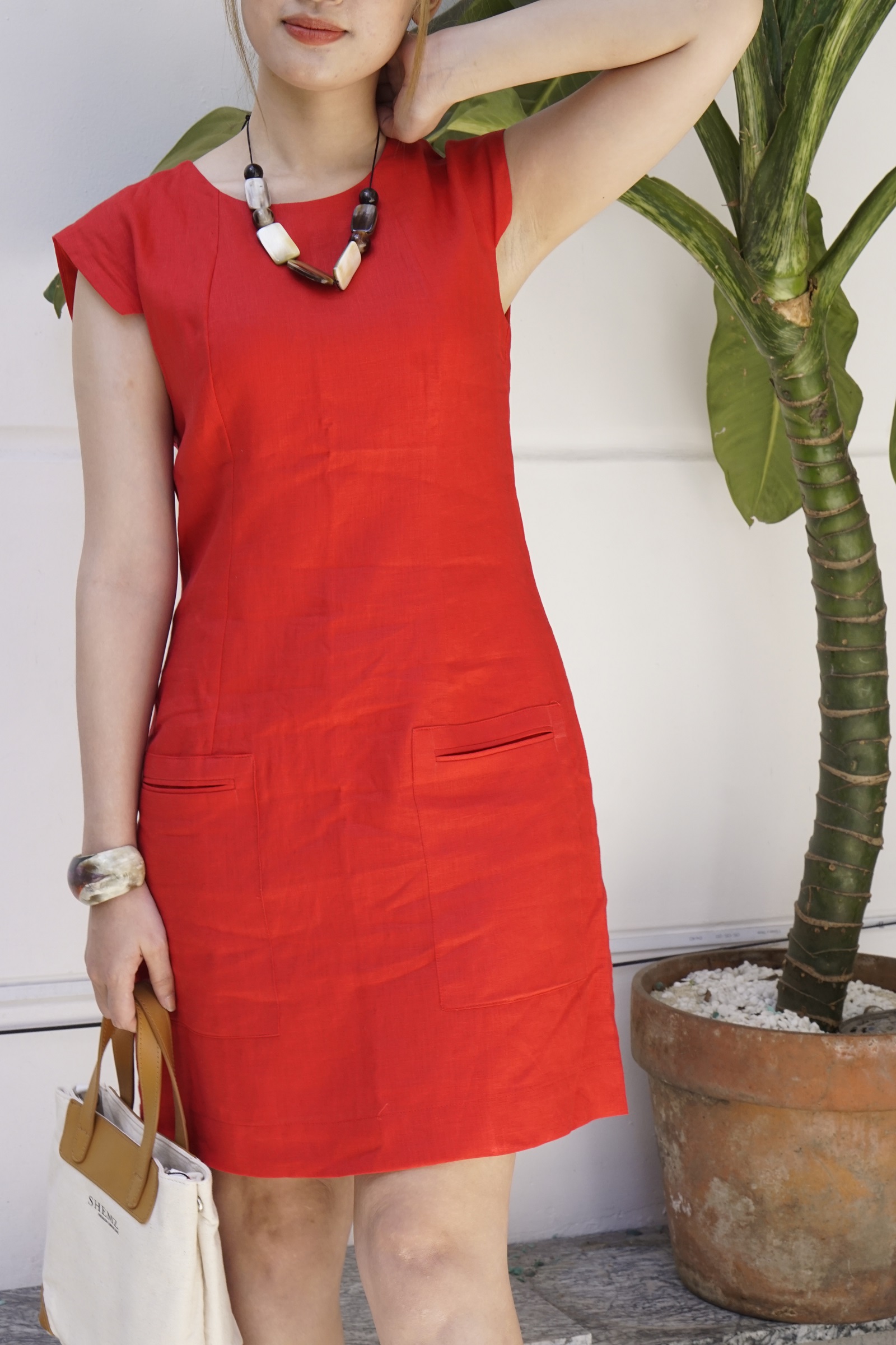 [HCM]Đầm linen công sở tay vuông BEATRIX - MaxMessi