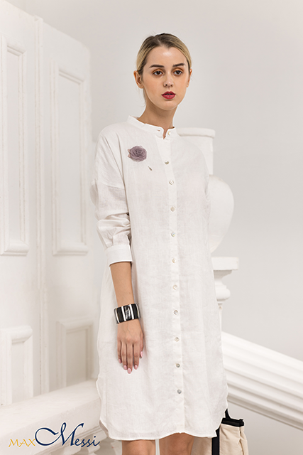 Đầm linen cổ tàu khoét lưng xoắn bụng MAGARET - MaxMessi
