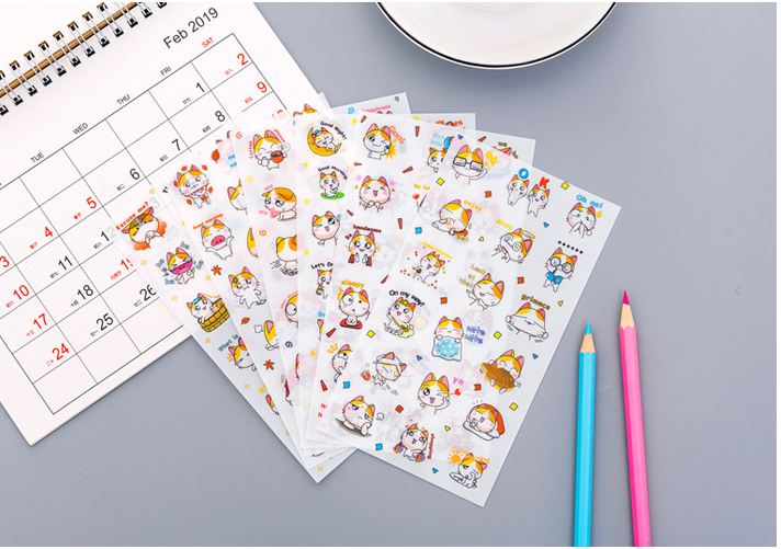 Set 6 Tấm Sticker Dán Mèo Vàng Trang Trí Sổ Tay