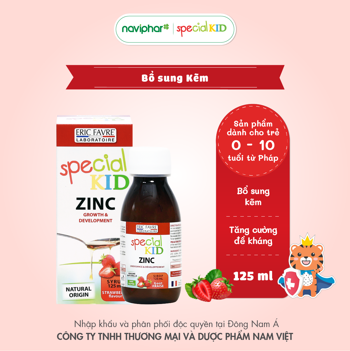 Siro bổ sung kẽm cho bé, kích thích bé ăn ngon, hỗ trợ tăng sức đề kháng - TPBVSK Special Kid Zinc - 125ml [Nhập khẩu Pháp]