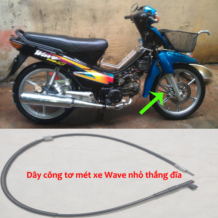 Dây công tơ mét - dây đồng hồ xe máy wave nhỏ anpha+ wave thái 1997-2006 - phanh ĐĨA