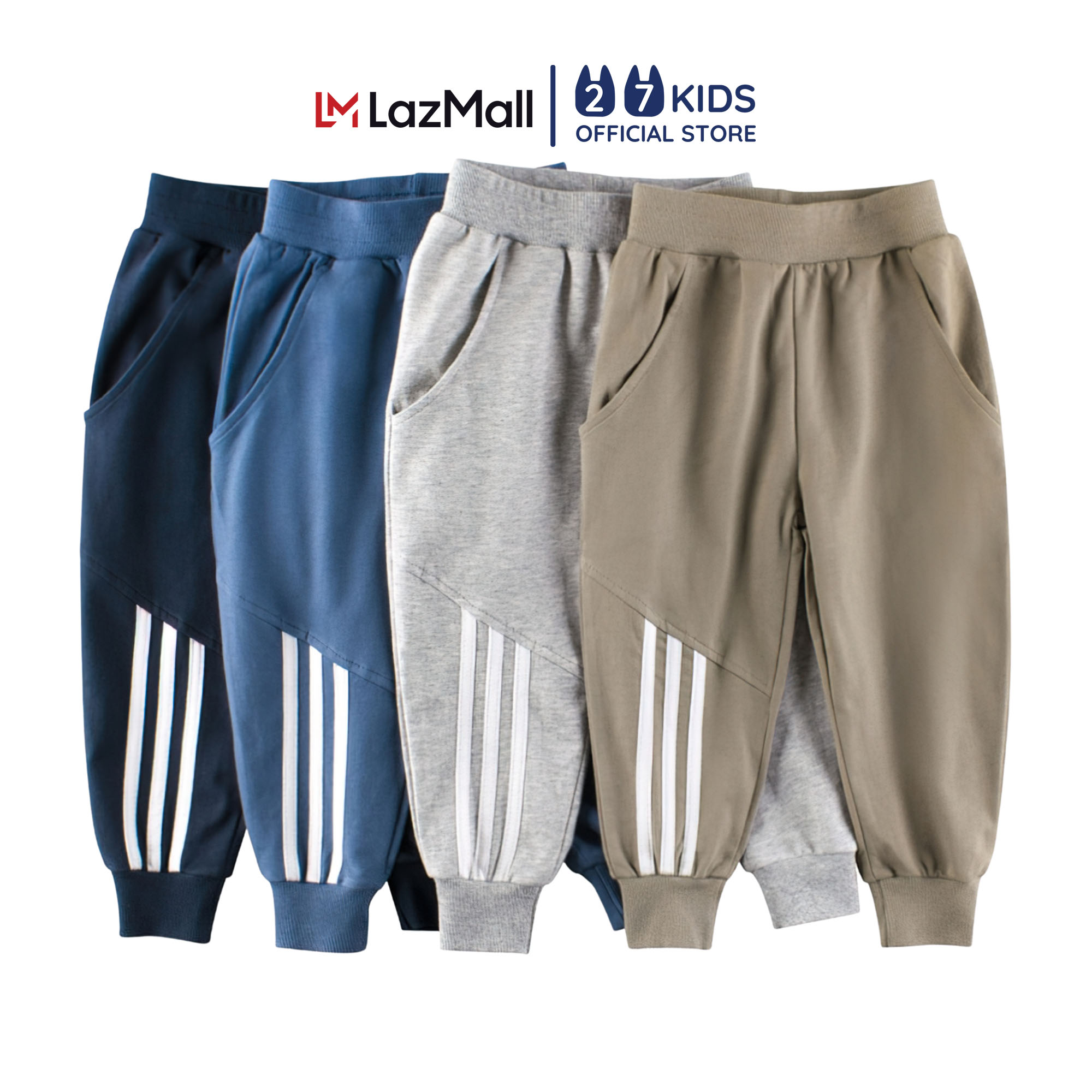 Quần thun dài bé trai 27Kids Quần thu đông nam 100% Cotton cho trẻ từ 2-10 tuổi BLPE3