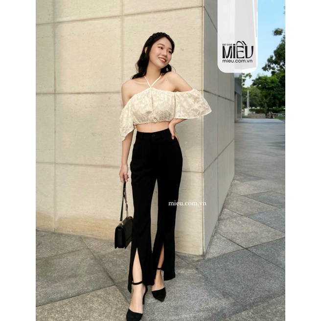 Miều_ quần ống loe xẻ tà rian long pant