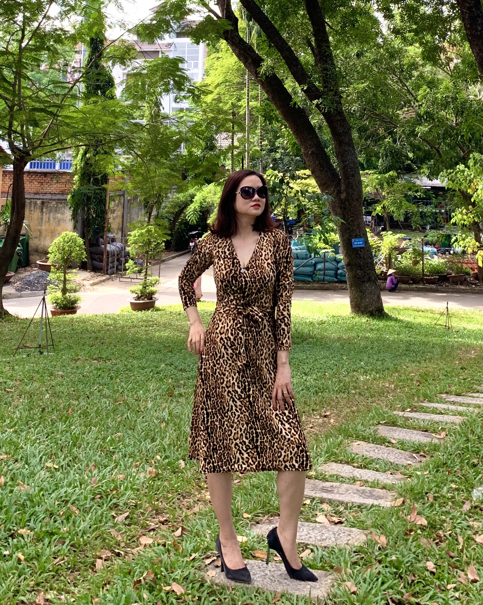 [FREESHIP] Váy Đầm Nữ Đẹp Dễ Thương Cổ Đắp Chéo , Tay Dài In Họa Tiết Beo Cá Tính Hot Trend