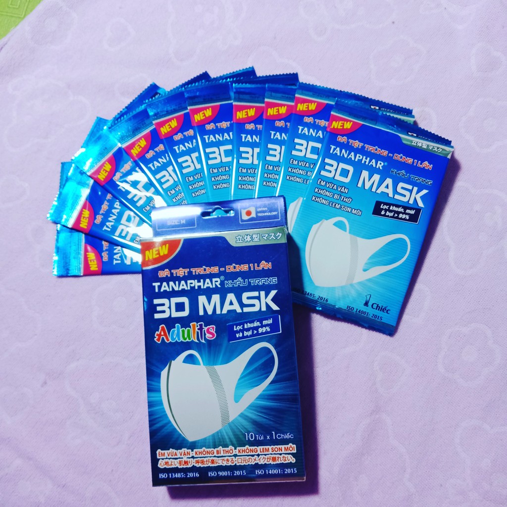 Khẩu trang 3d mask tanaphar size l người lớn hộp 10 chiếc