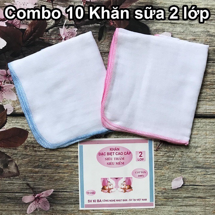 Set 10 khăn sữa Kiba 2 lớp cho bé hàng Việt Nam