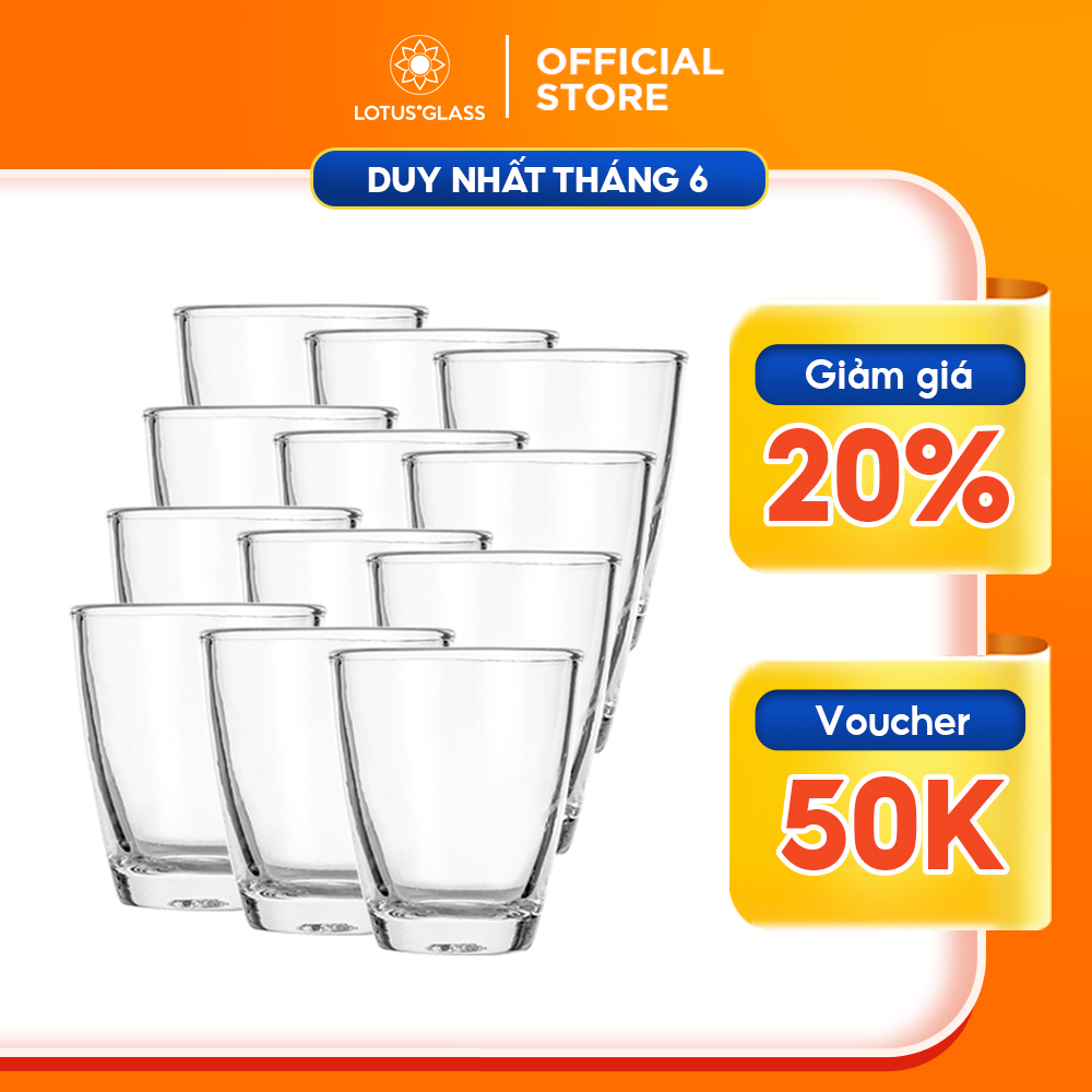 Bộ 12 cốc sữa chua nhỏ thủy tinh lotus glass vtc160 trong suốt cao cấp, an toàn