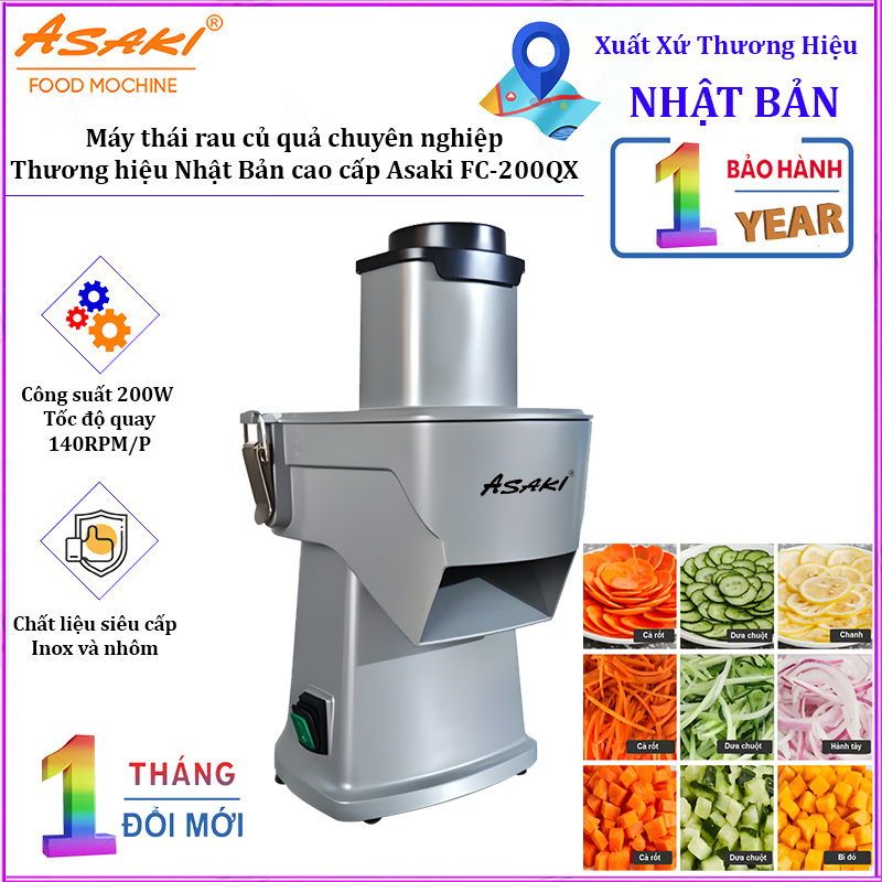 Máy thái rau củ quả chuyên nghiệp dùng cho quán ăn, nhà hàng và khách sạn. Thương hiệu Nhật Bản cao cấp Asaki FC-200QX
