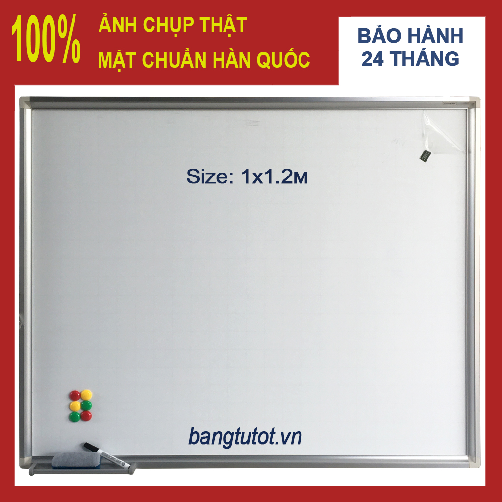 Bảng từ trắng viết bút lông 1x1,2m (tặng bút, bông lau, Nam châm).
