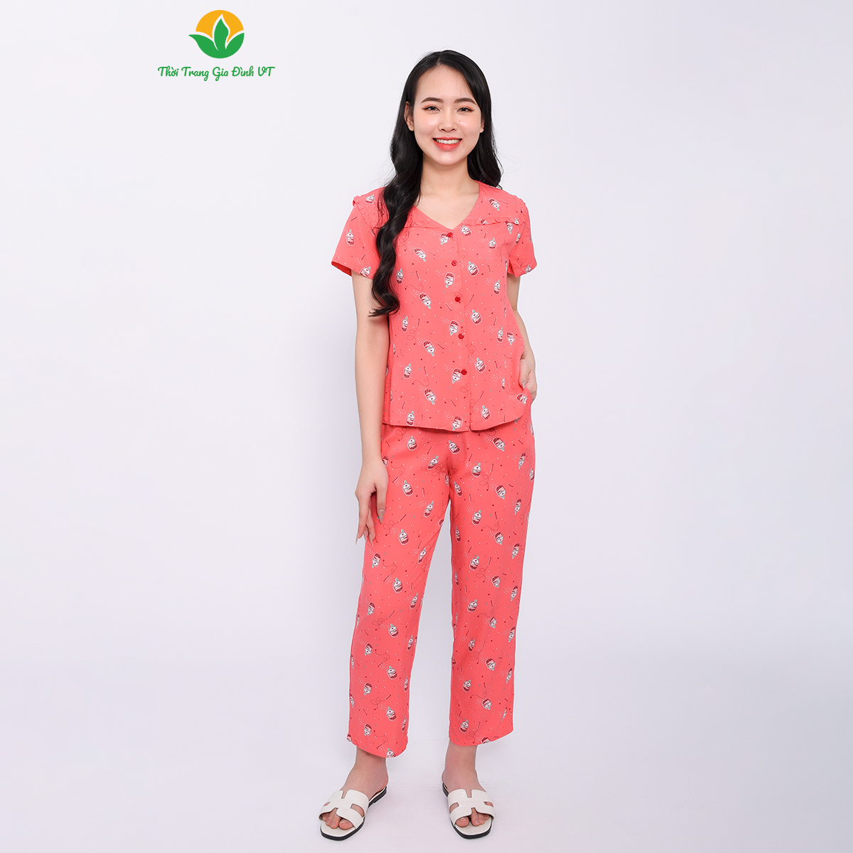 Bộ đồ pijama nữ mùa hè Việt Thắng, quần lửng, áo cộc tay , chất lanh ( tole)  -  B06.2316