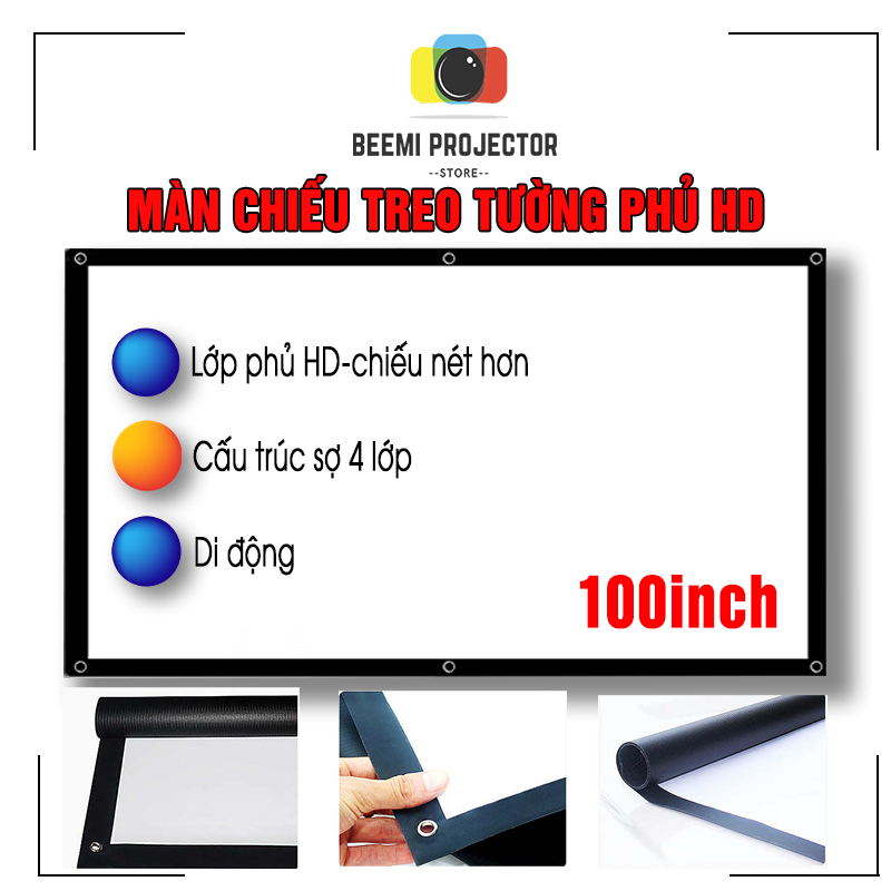 Màn chiếu treo tường 100inch màn chiếu phim hd dán tường di động chuyên dụng cho máy chiếu chất lượng cao cấp