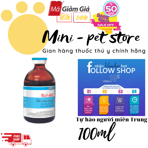[100ml VIME - ABC Giảm đau, hạ sốt, tăng sức đề kháng, cung ấp vitamin B1, vitamin B6, vitamin B2 cho gia súc, gia cầm, trâu, bò, heo - thú y vimedim