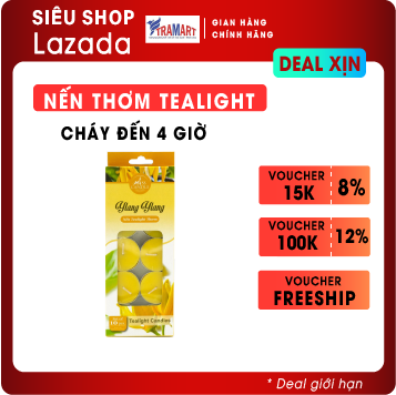 Nến thơm Tealight hộp 10 nến FtraMart EDC0368 Ylang Ylang nến không khói, chất liệu Sáp paraffin giúp xông Tinh Dầu, Thơm Phòng và Trang Trí nhà cửa hoặc làm quà tặng.