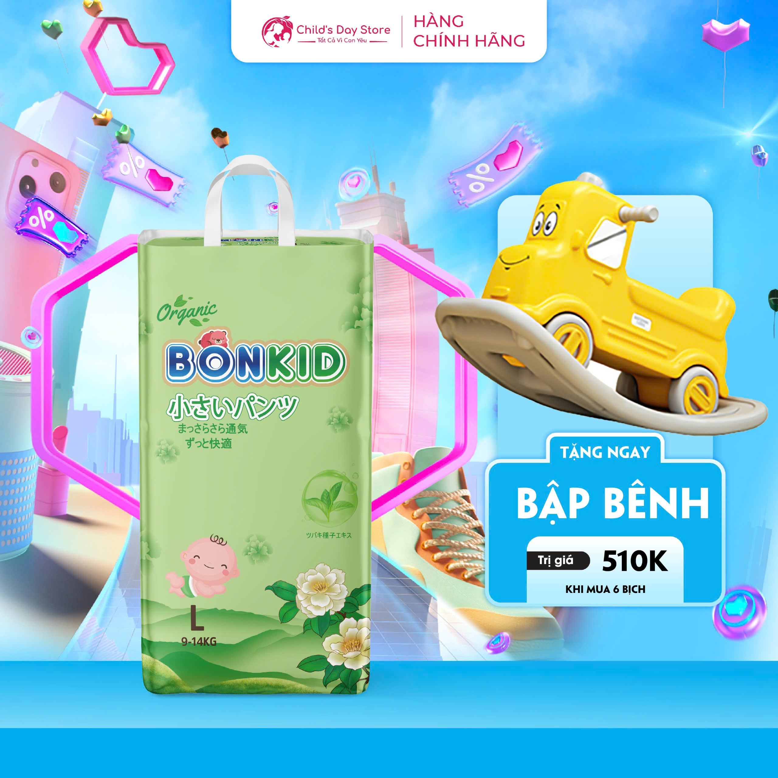 Tã Bỉm Bonkid Organic siêu mỏng siêu thấm hút không gây hăm cho bé.