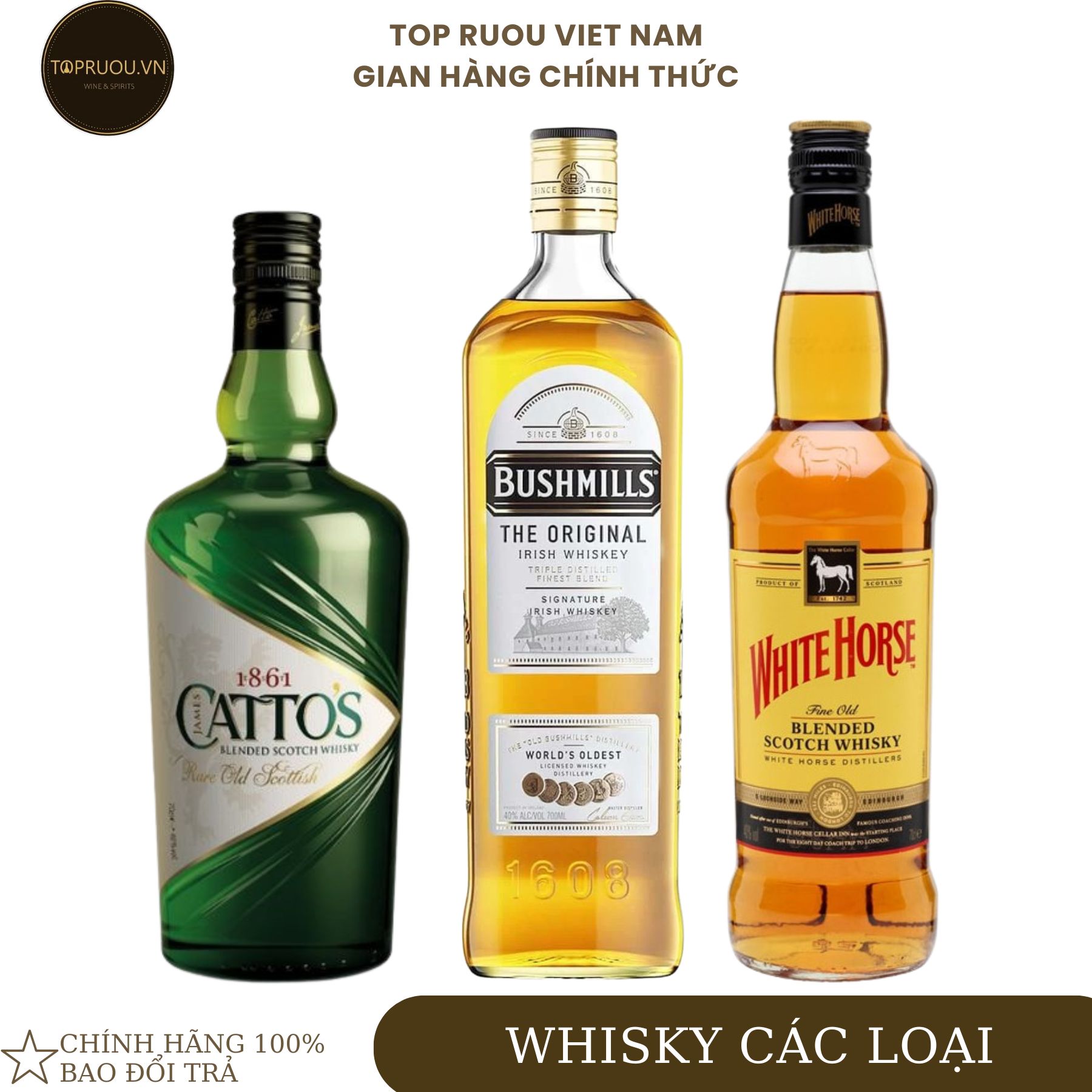 Rượu Whisky Catto's 1861 Rare Old Scottish - Bushmills Original - White Horse 700ml