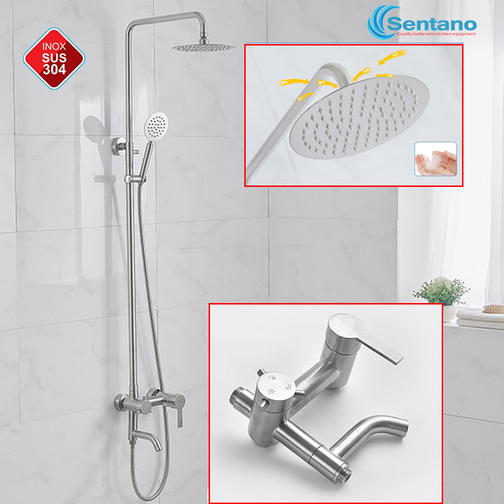 [SALE RẺ][HÀNG INOX ĐÚC DÀY KHÔNG XI MẠ] Bộ sen cây tắm SENTANO STN104 kiểu TRÒN NÓNG LẠNH inox 304 màu bạc mờ