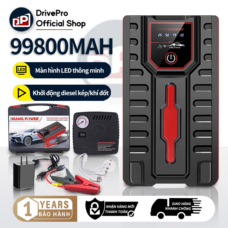 Bộ kích điện kèm bơm lốp ô tô, bộ kích nổ bình ắc quy dung lượng 99800mAh