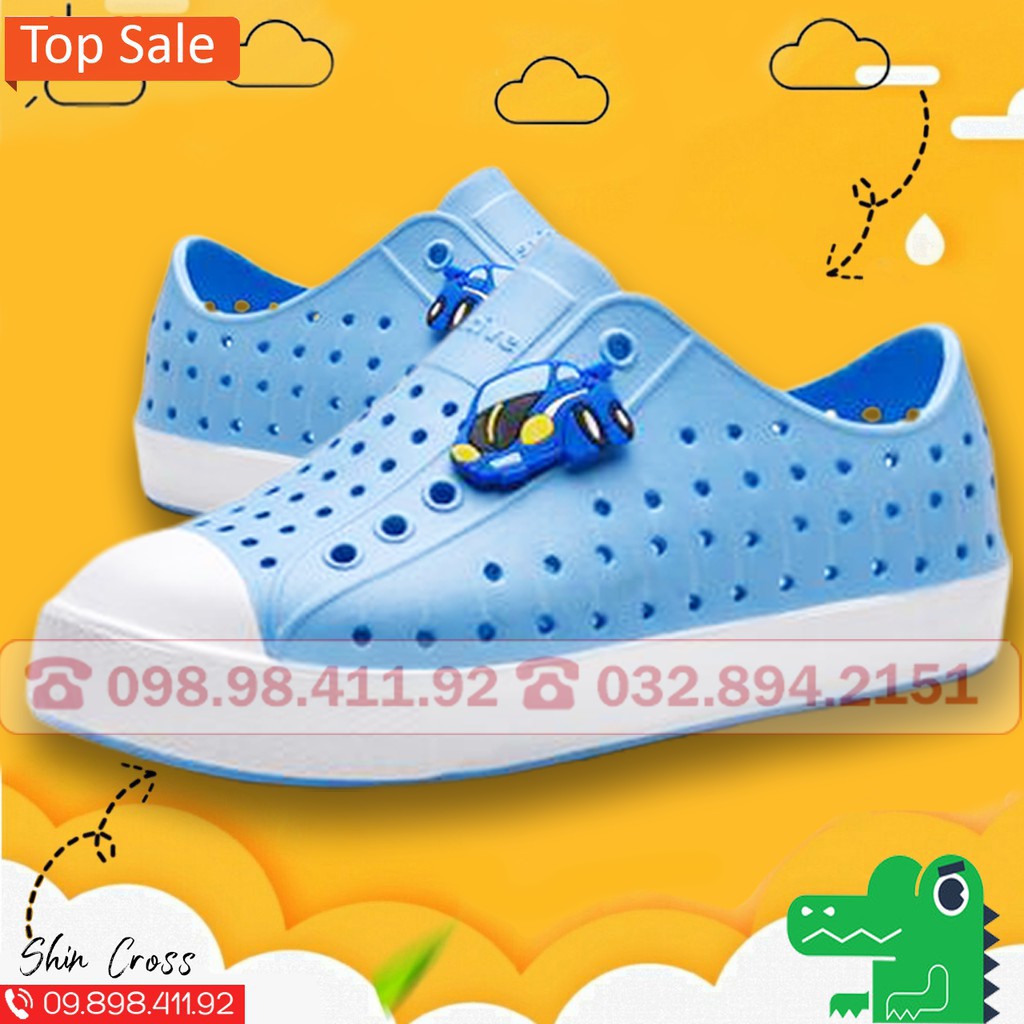 Giày native cho bé💖💖giày native cho bé màu xanh dương đế trắng DEPCROSS6BV tặng thêm 2 sticker native