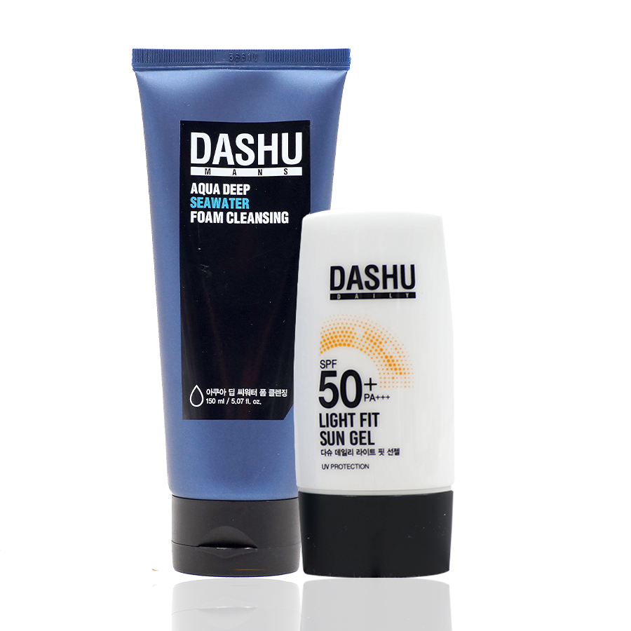 combo sản phẩm chăm sóc da sữa rửa mặt tạo bọt dashu mans aqua deep seawater và Kem chống nắng dành cho Nam Dashu Daily Light Fit Sun Gel