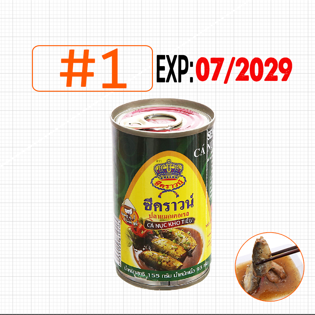 Hộp cá nục kho tiêu seacrown thái lan, date 07/2029, lon 155g, vị cay, thơm nồng