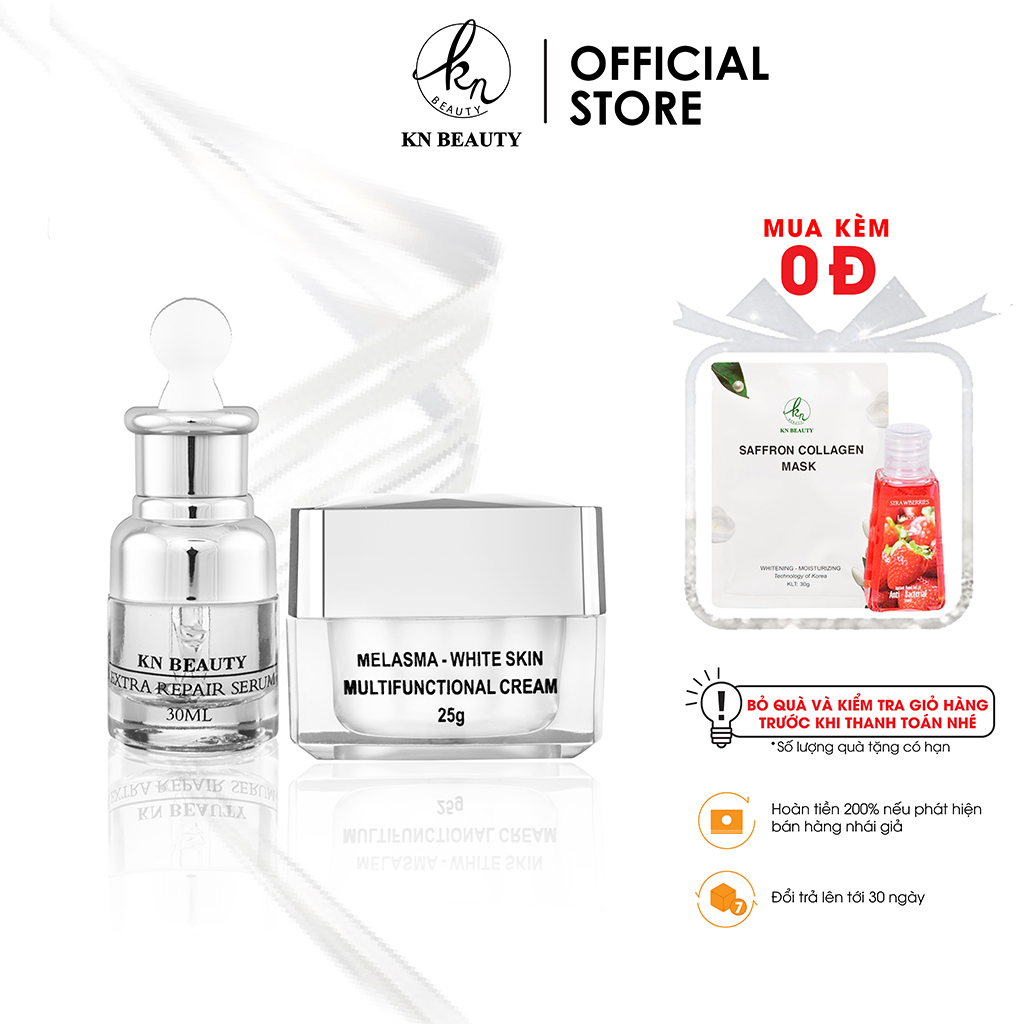 Bộ 2 sản phẩm trắng da ngừa nám kn beauty chuyên sâu : kem dưỡng 25g + serum 30ml - yammy official