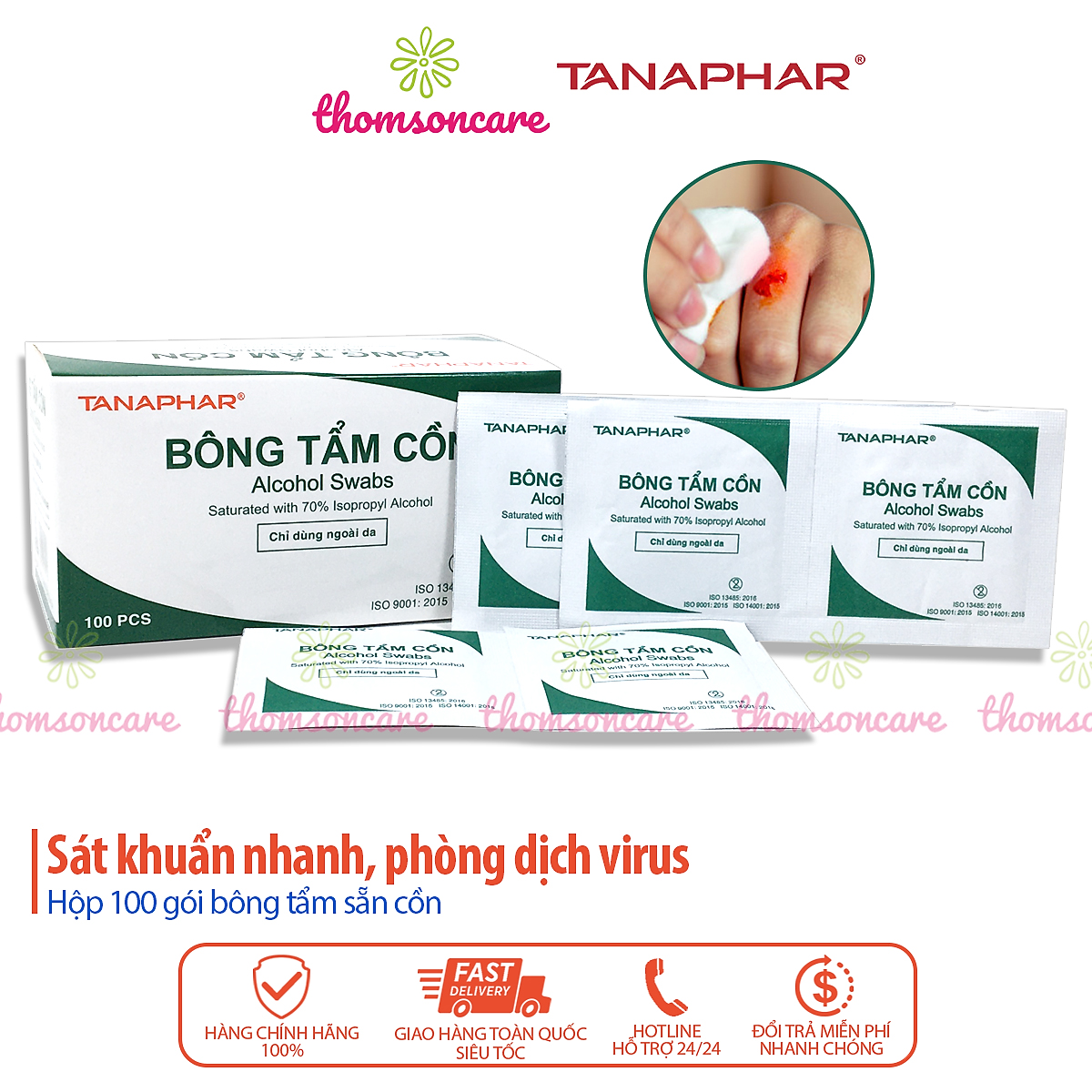 Bông tẩm cồn sát trùng TANAPHAR - Khử khuẩn, tránh virut