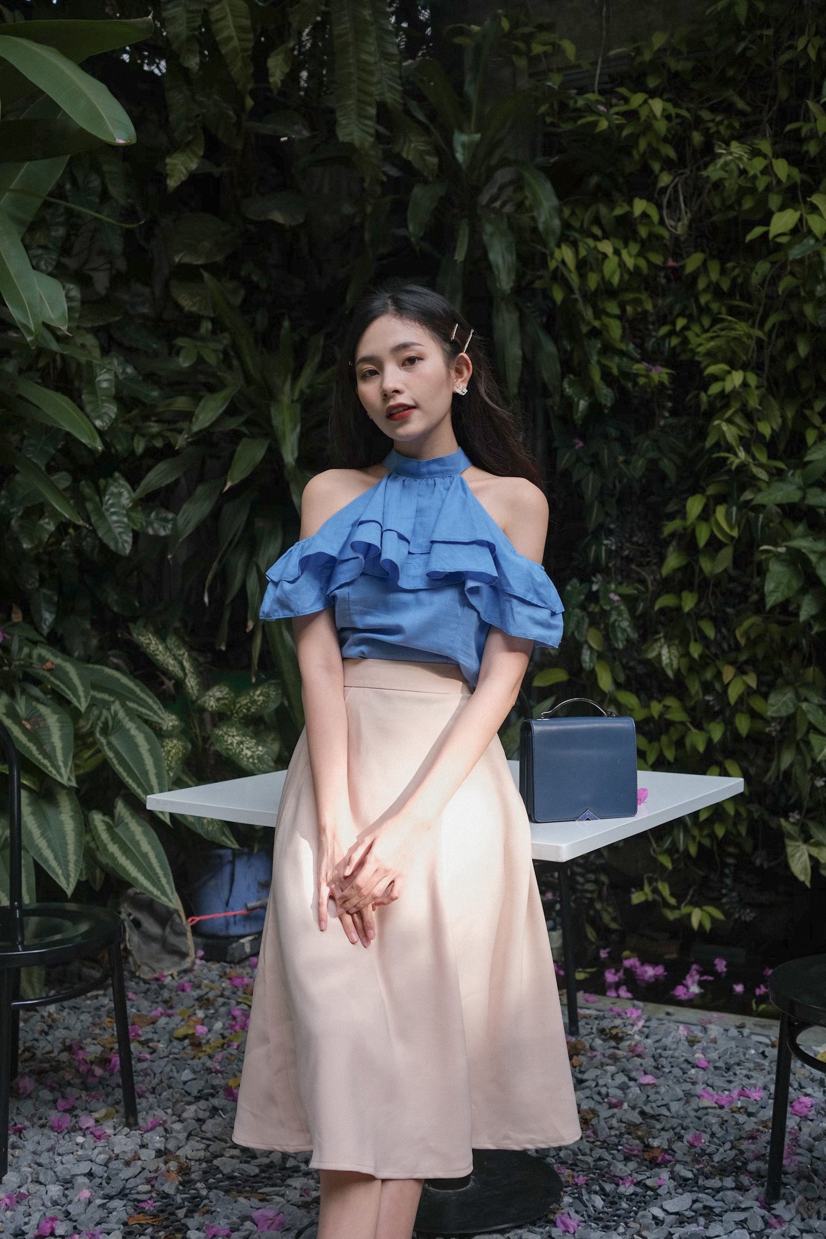 YU CHERRY | Áo cổ trụ nữ có thể mặc 2 kiểu Halter Layered Mimi Top YA398