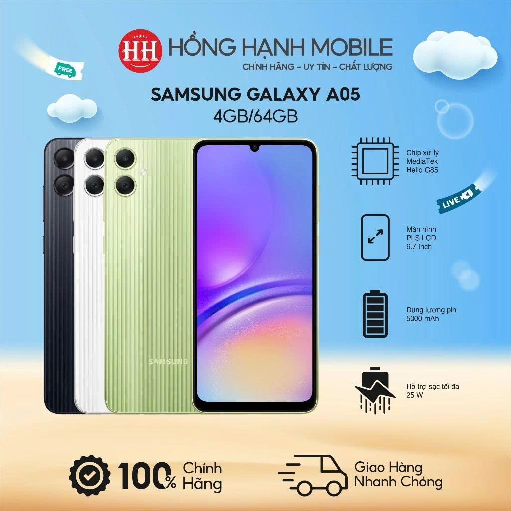  Điện Thoại Samsung Galaxy A05 4GB 64GB - Hàng Chính Hãng 