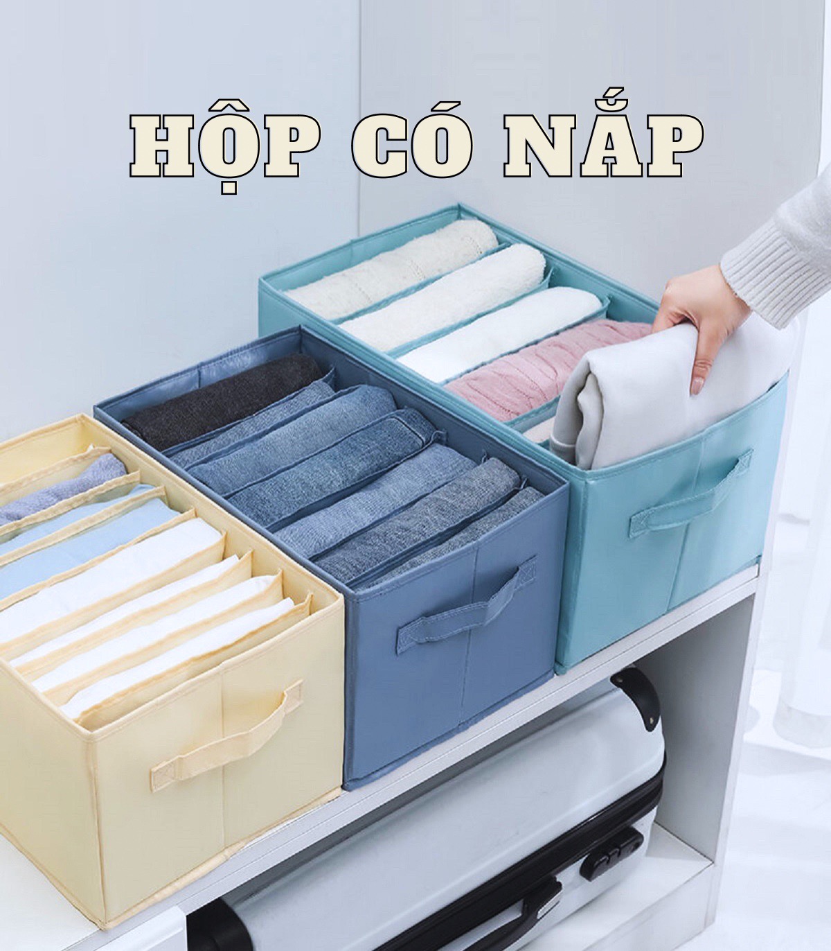 Hộp đựng quần áo có nắp chống bụi hộp vải đựng đồ đa năng sắp xếp tủ quần áo gọn gàng Túi đựng quần áo chia ngăn gấp gọn