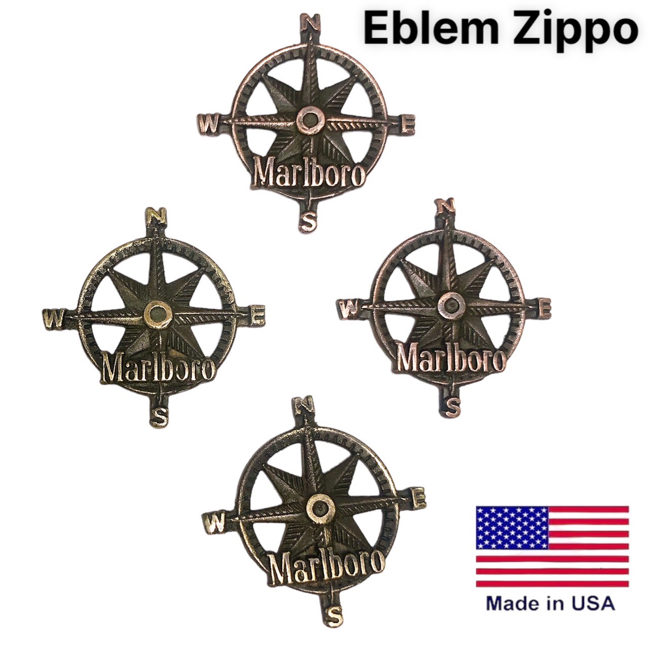 Miếng dán Eblem Zippo Mỹ chủ đề La bàn, Chuẩn Zin Solid Brass đồng thau nguyên chất, và đồng đỏ Copper