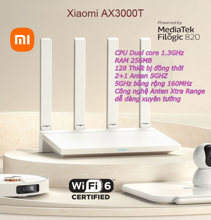 Q3-2023 Router Wifi Xiaomi AX3000T chuẩn WIFI 6 Mesh Support, Passwall