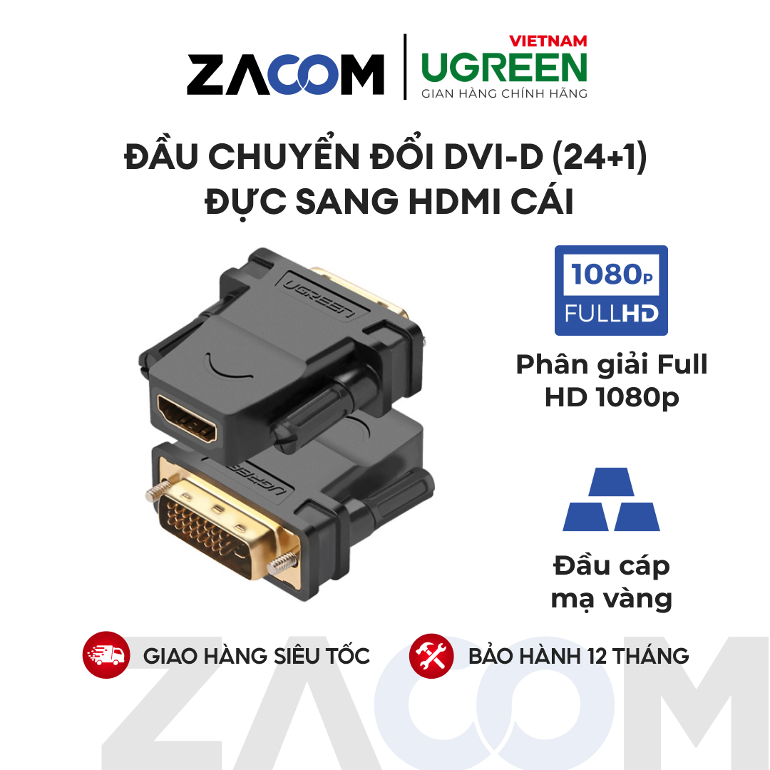 Đầu chuyển đổi dvi-d cổng đực sang hdmi cổng cái ugreen 20124