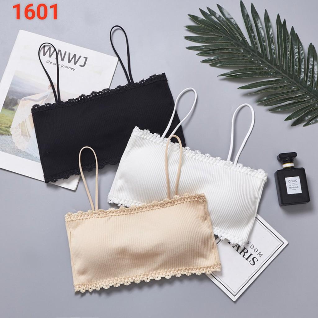 Áo bra ống gân tăm 2 dây trẻ trung sành điệu - màu đen, trắng, da - freesize