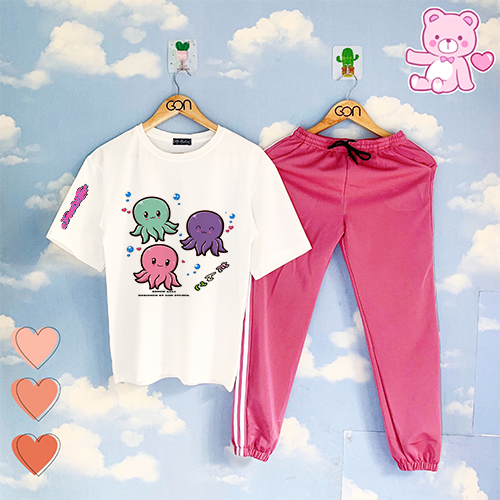 [COMBO TIẾT KIỆM] Set áo tay lửng quần bo gấu HỒNG unisex GON, quần dài 2 sọc, 3 sọc Áo tay lỡ và quần thể thao
