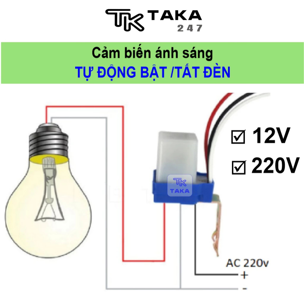 Công tắc cảm biến ánh sáng tự động bật tắt bóng đèn thông minh giúp tiết kiệm điện AS10 AC220V 10A