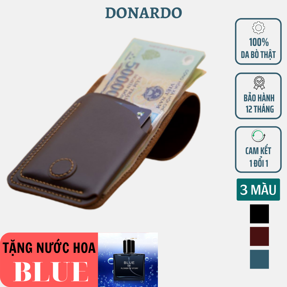 Ví da nam mini da bò cao cấp kiểu dáng cầm tay thời trang để tiền và thẻ ví sen VS19 DONARDO