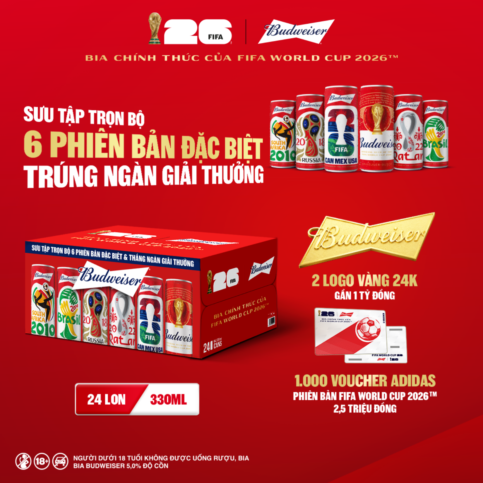 Thùng 24 Lon Bia Budweiser Sleek Can Chính Hãng (330ml/lon)