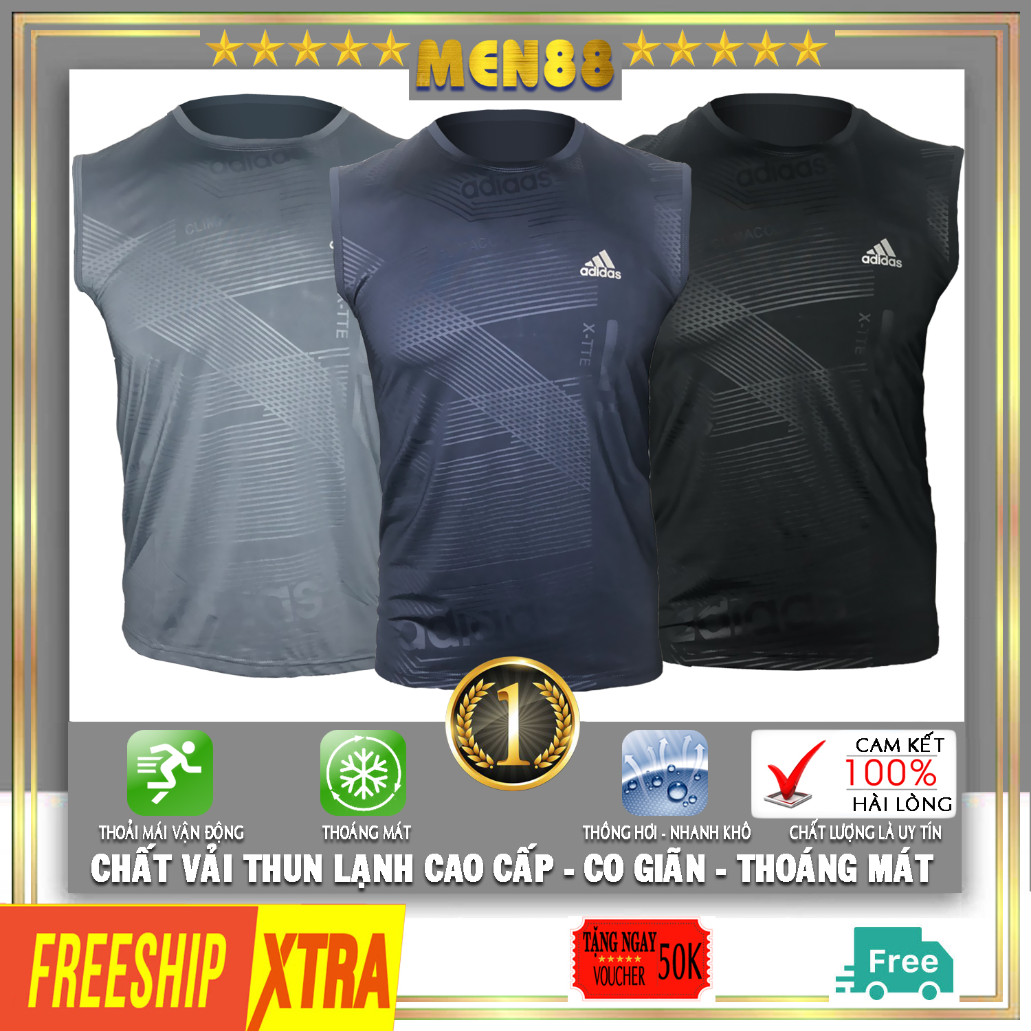 Áo thun ba lỗ nam adidas, áo ba lỗ nam sát nách thể thao tập gym đẹp thời trang
