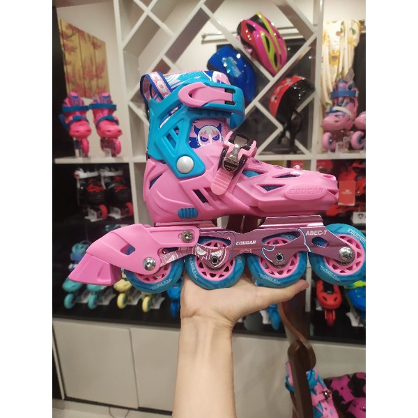 Giày patin Cougar 303 màu hồng đáng yêu, toàn thân nhựa đúc